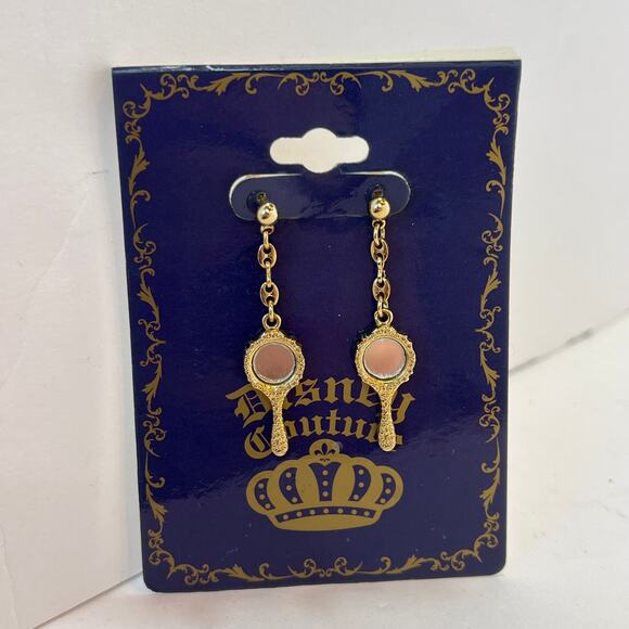 Disney Couture Magic Mirror Earrings Gold Tone Vintage Y2K NWT - Picture 1 of 2